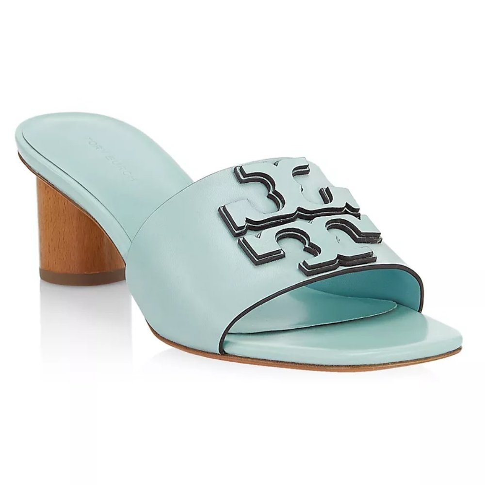 Tory Burch $298 Ines 55MM Leather Mules Blue Turquoise Sea Bubble Mid Heel - Picture 3 of 9
